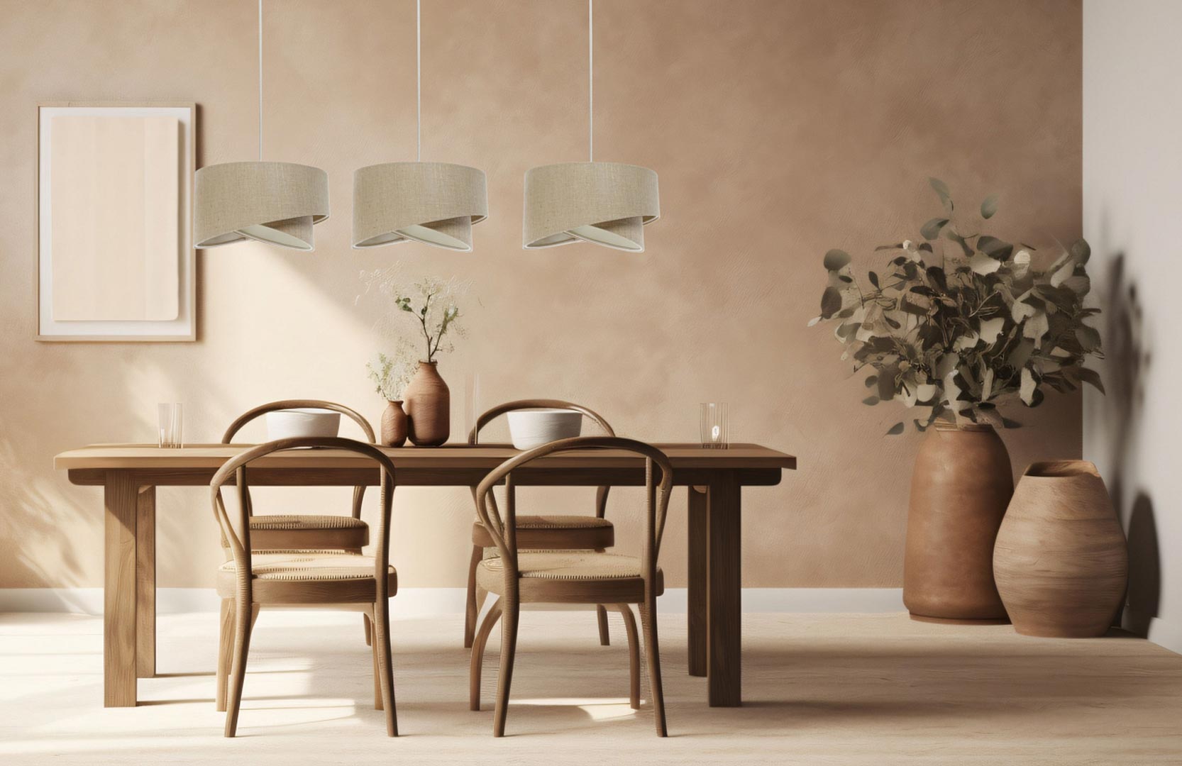 Beżowa potrójna lampa wisząca BOHO z jutowymi abażurami o asymetrycznym designie - BPS Koncept zdjęcie 2