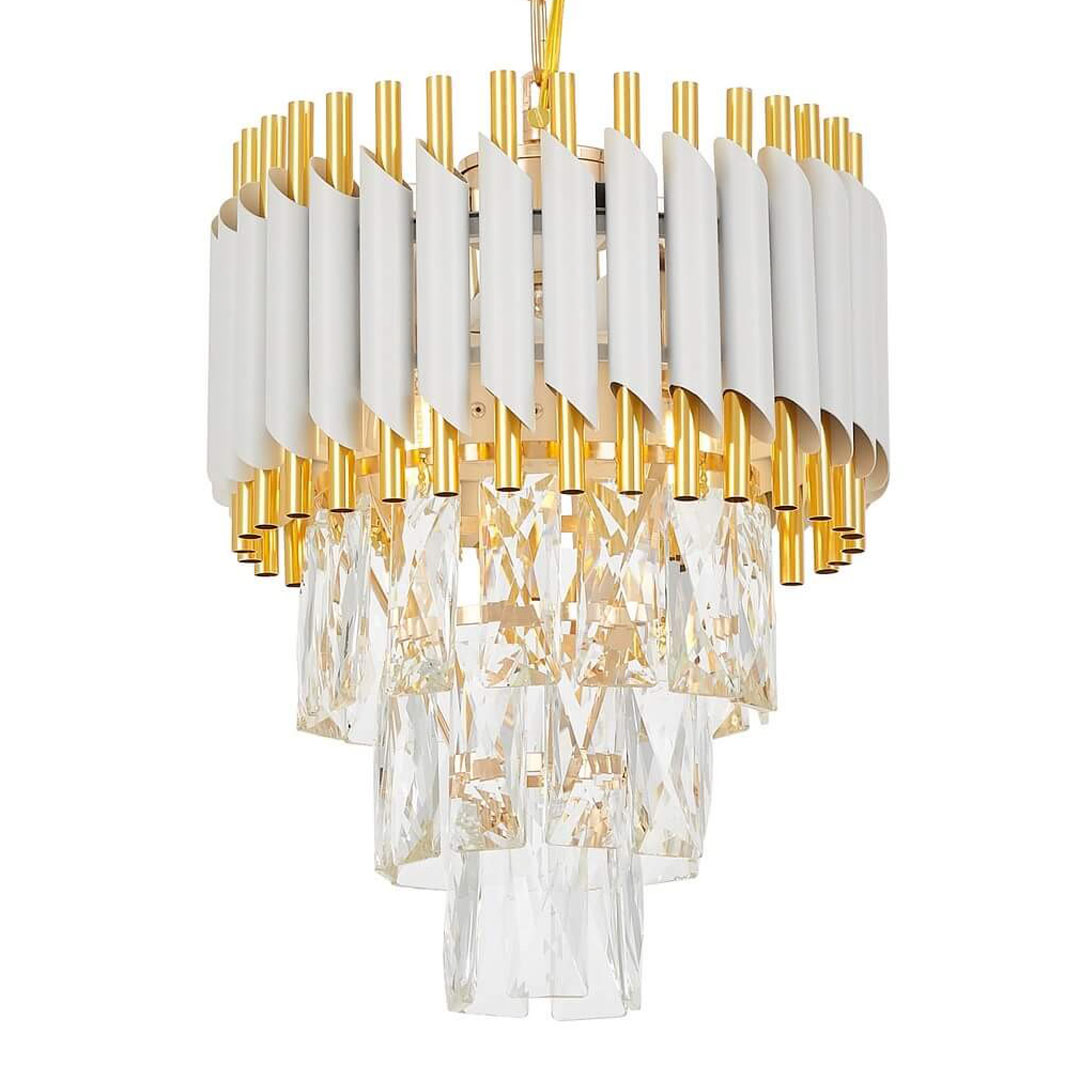Biało-złoty, elegancki kryształowy żyrandol, na łańcuchu MAZINI - Lumina Deco zdjęcie 1