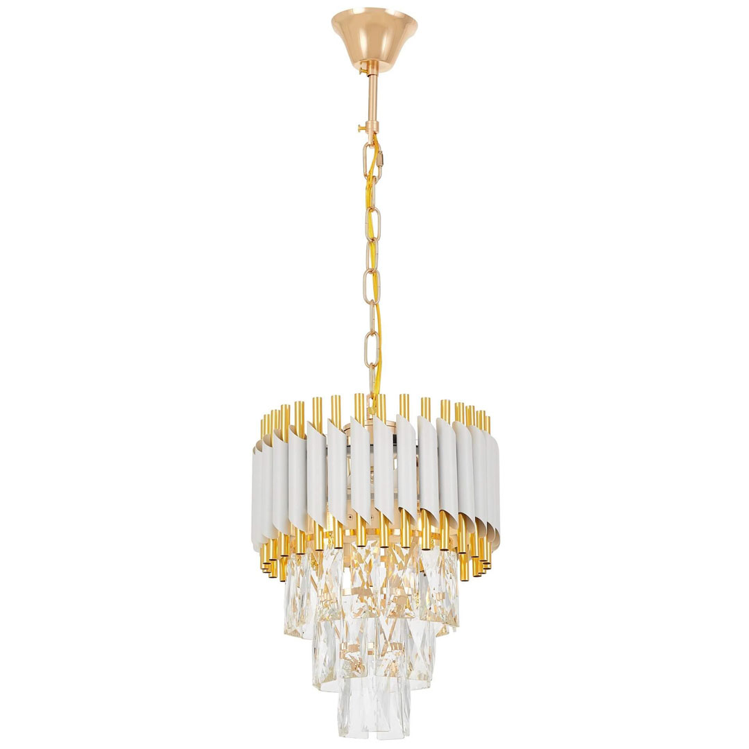 Biało-złoty, elegancki kryształowy żyrandol, na łańcuchu MAZINI - Lumina Deco zdjęcie 2
