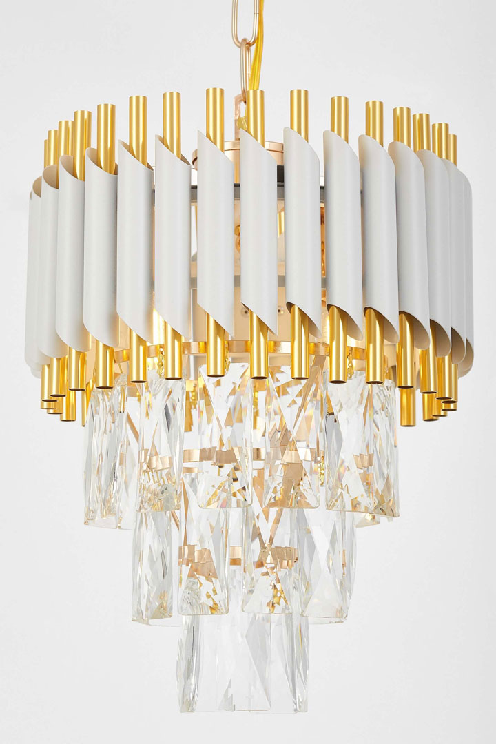 Biało-złoty, elegancki kryształowy żyrandol, na łańcuchu MAZINI - Lumina Deco zdjęcie 3