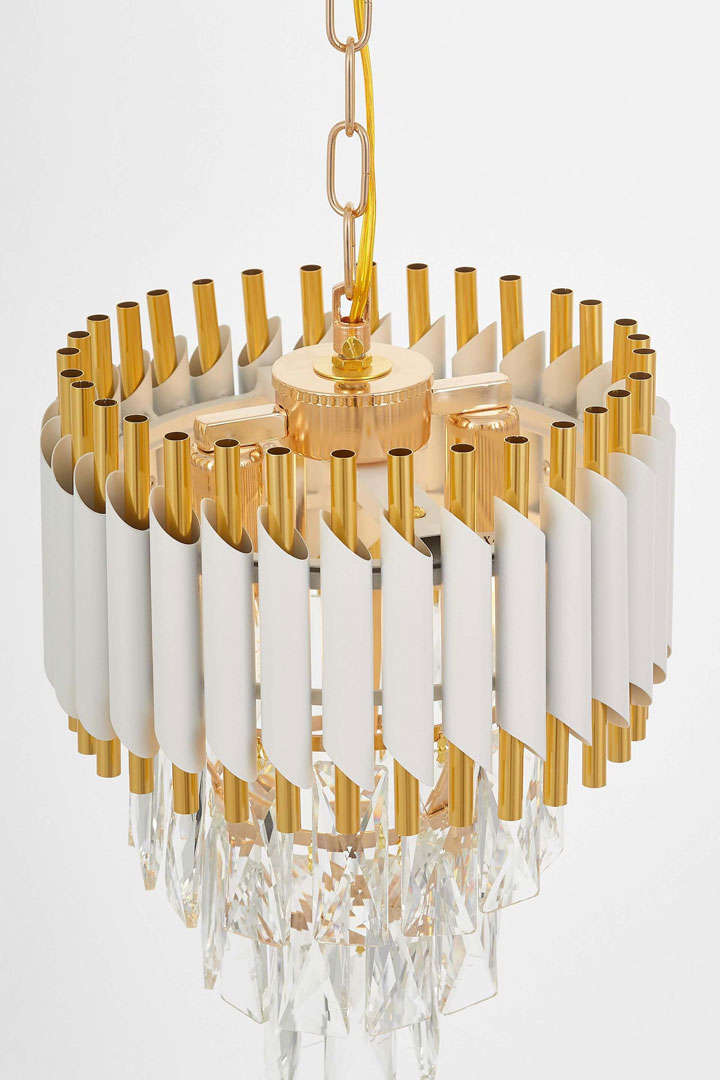 Biało-złoty, elegancki kryształowy żyrandol, na łańcuchu MAZINI - Lumina Deco zdjęcie 4