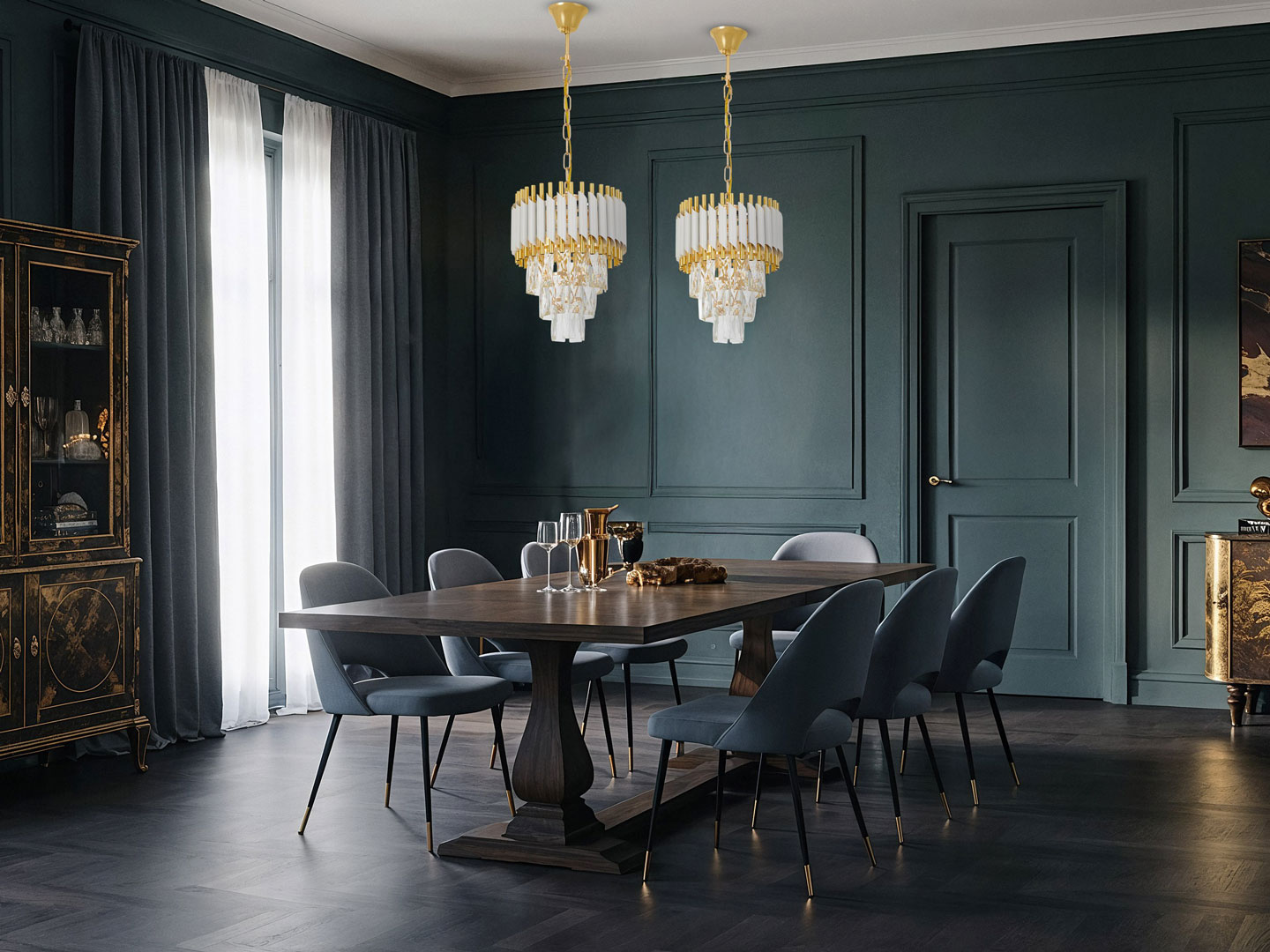 Biało-złoty, elegancki kryształowy żyrandol, na łańcuchu MAZINI - Lumina Deco zdjęcie 4