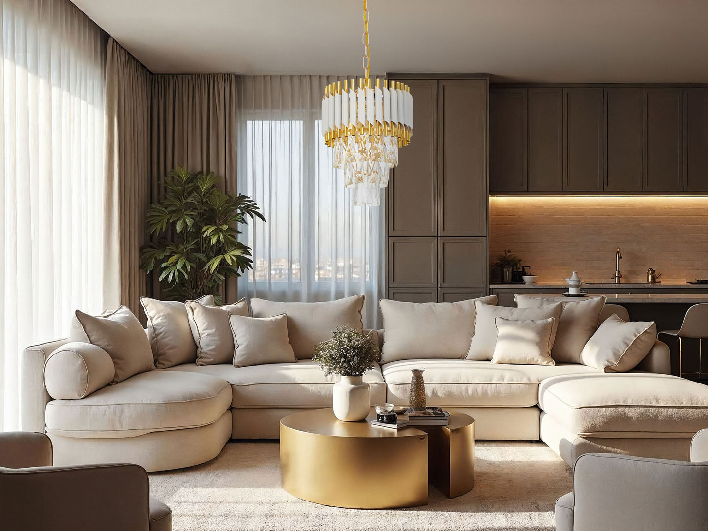 Biało-złoty, elegancki kryształowy żyrandol, na łańcuchu MAZINI - Lumina Deco zdjęcie 2