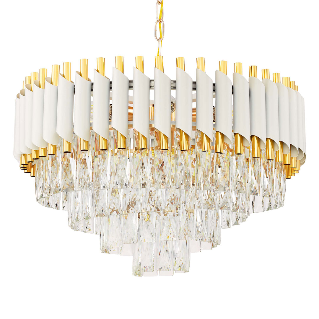 Biało-złoty, elegancki kryształowy żyrandol, na łańcuchu MAZINI - Lumina Deco zdjęcie 1