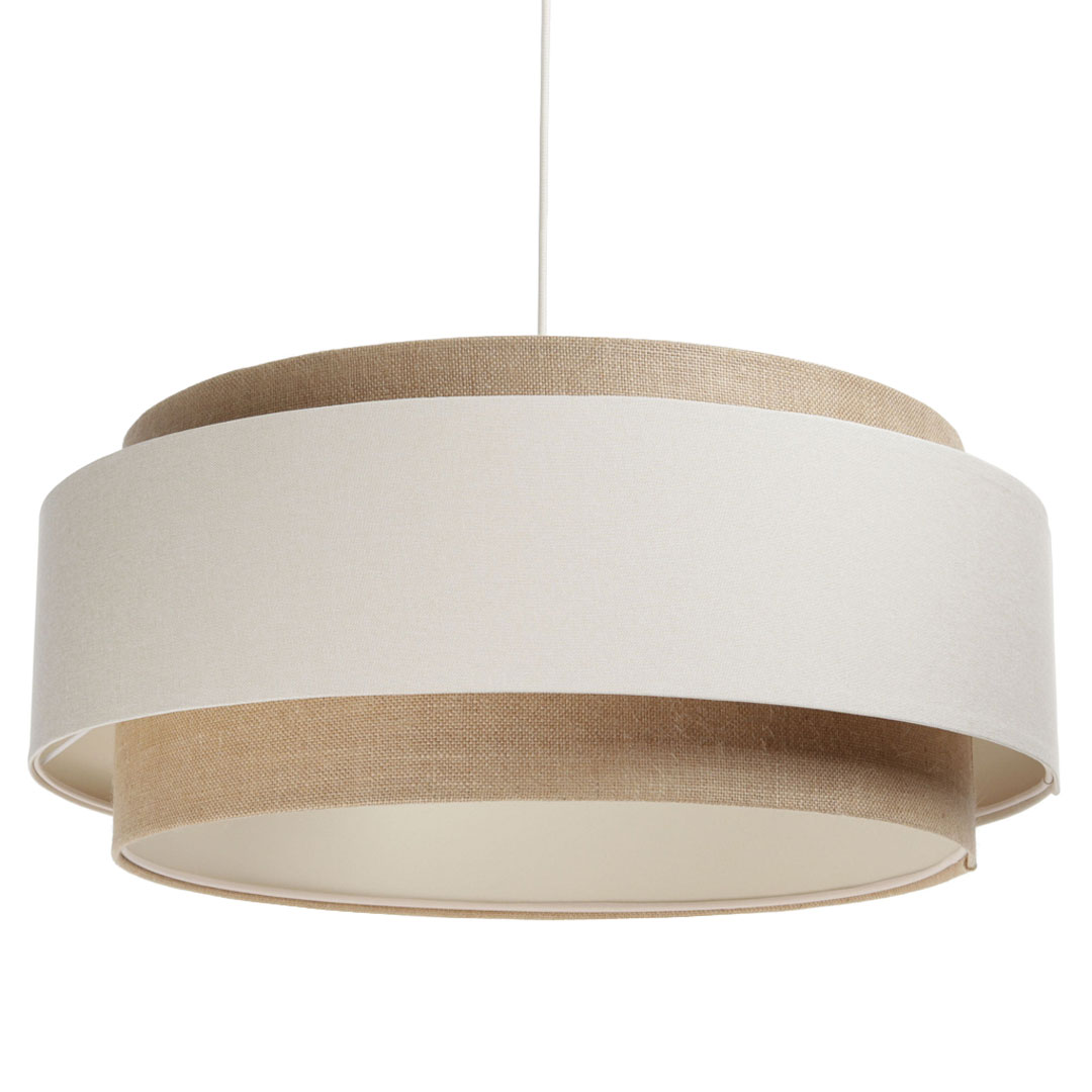 Boho lampa wisząca z lnu i juty, podwójny klosz kremowo-beżowy - DUMBLE BOHO - BPS Koncept zdjęcie 1