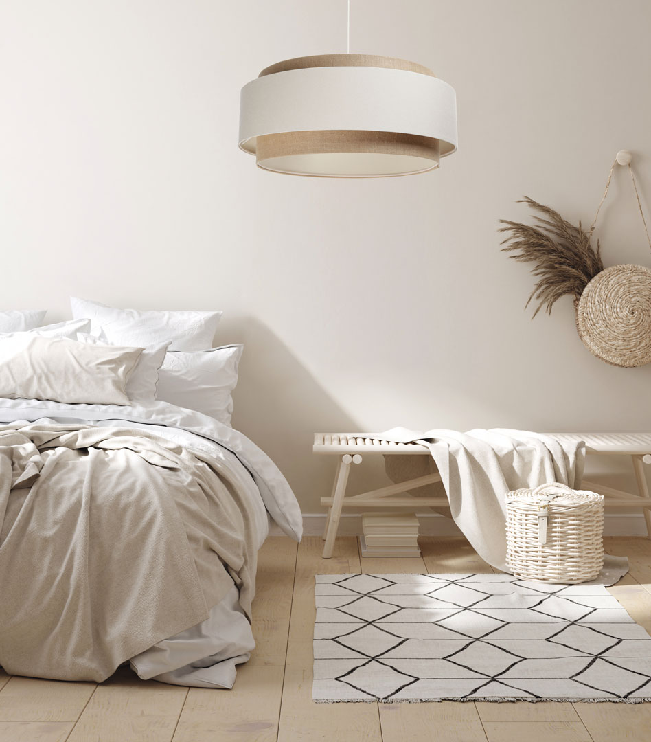 Boho lampa wisząca z lnu i juty, podwójny klosz kremowo-beżowy - DUMBLE BOHO - BPS Koncept zdjęcie 2