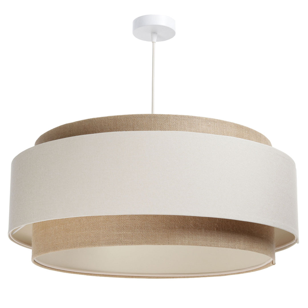 Boho lampa wisząca z lnu i juty, podwójny klosz kremowo-beżowy - DUMBLE BOHO - BPS Koncept zdjęcie 3