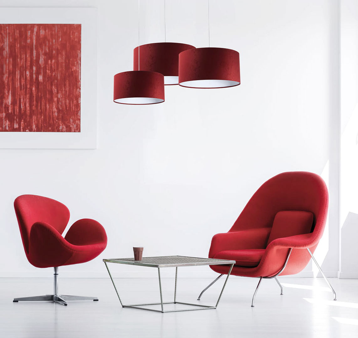 Bordowo-biała lampa wisząca z welurowym abażurem w kształcie walca LAWIERA - BPS Koncept zdjęcie 2