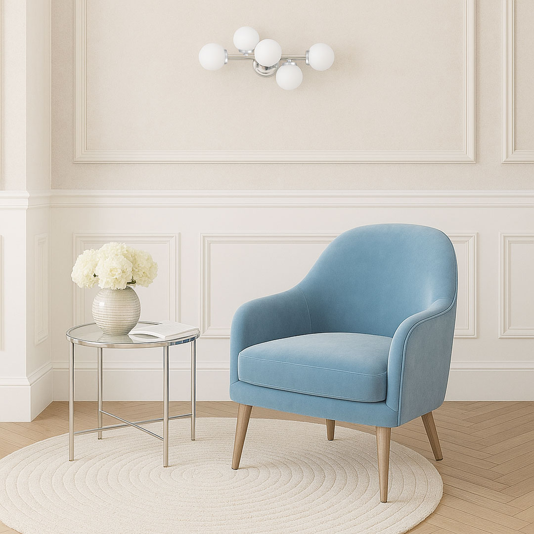 Chromowany, designerski kinkiet z okrągłymi, szklanymi kloszami MARSIADA - Lumina Deco zdjęcie 2
