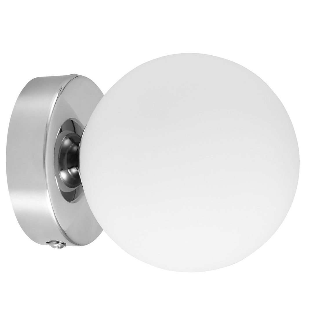Chromowana lampa sufitowa, plafon lub kinkiet ścienny, pojedyncza biała kula - MARSIADA W1 - Lumina Deco zdjęcie 1