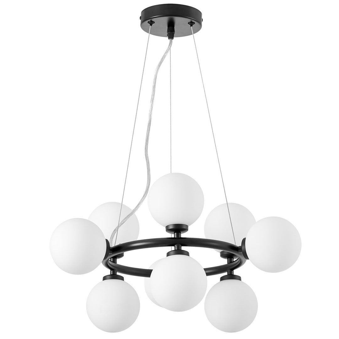 Czarna, elegancka lampa wisząca z białymi kloszami, wielopunktowa MARSIADA - Lumina Deco zdjęcie 1