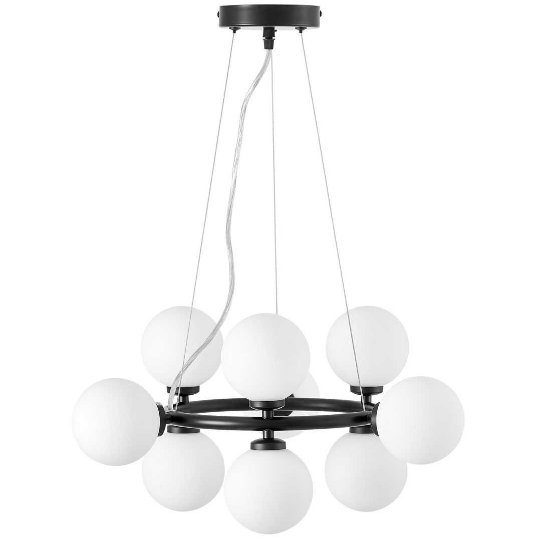 Czarna, elegancka lampa wisząca z białymi kloszami, wielopunktowa MARSIADA - Lumina Deco zdjęcie 3