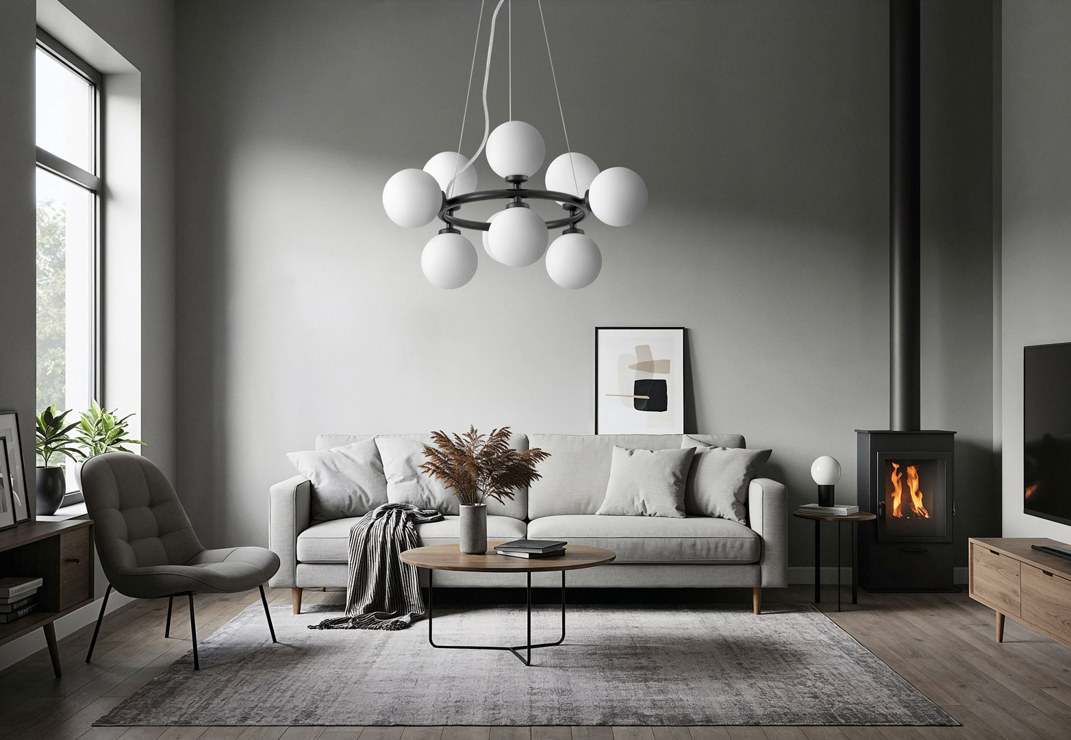Czarna, elegancka lampa wisząca z białymi kloszami, wielopunktowa MARSIADA - Lumina Deco zdjęcie 2