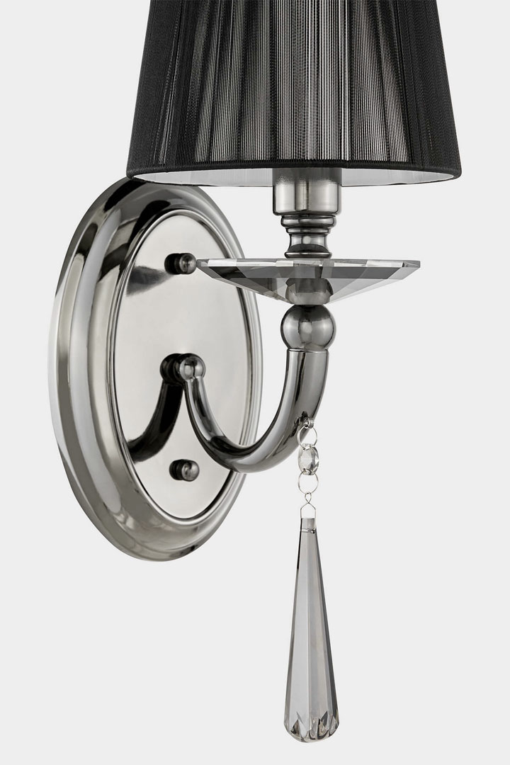 Czarna lampa ścienna, kinkiet kryształowy FABIONE pojedynczy klasyczny - Lumina Deco zdjęcie 3