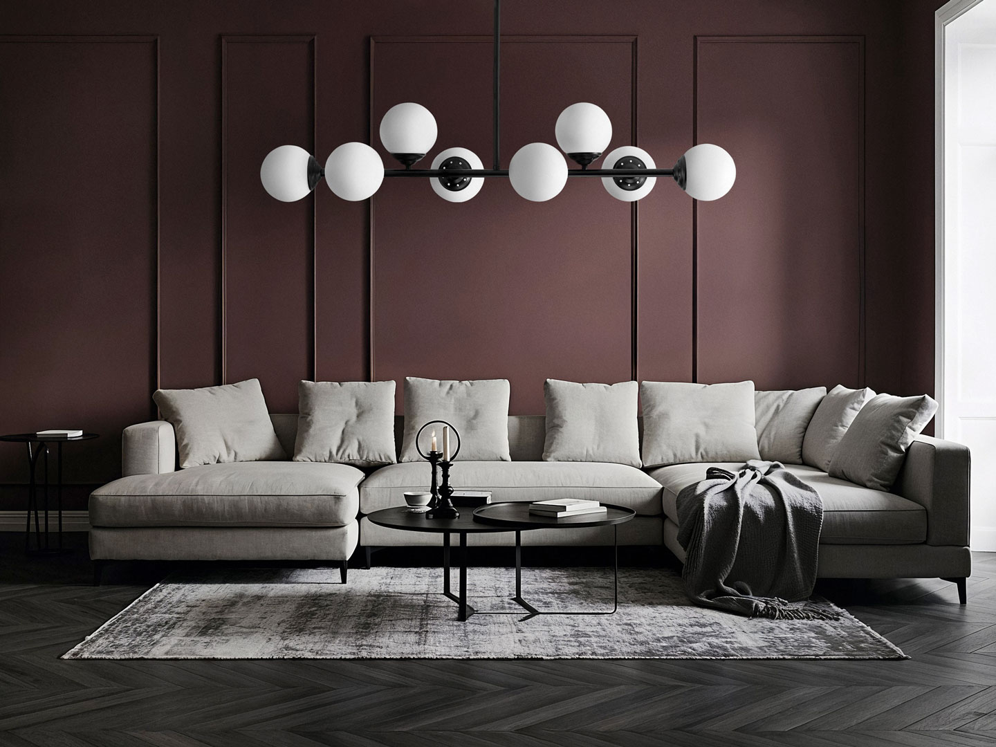 Czarna lampa wisząca na rurce z białymi szklanymi kulistymi kloszami - FINO - Lampit zdjęcie 4