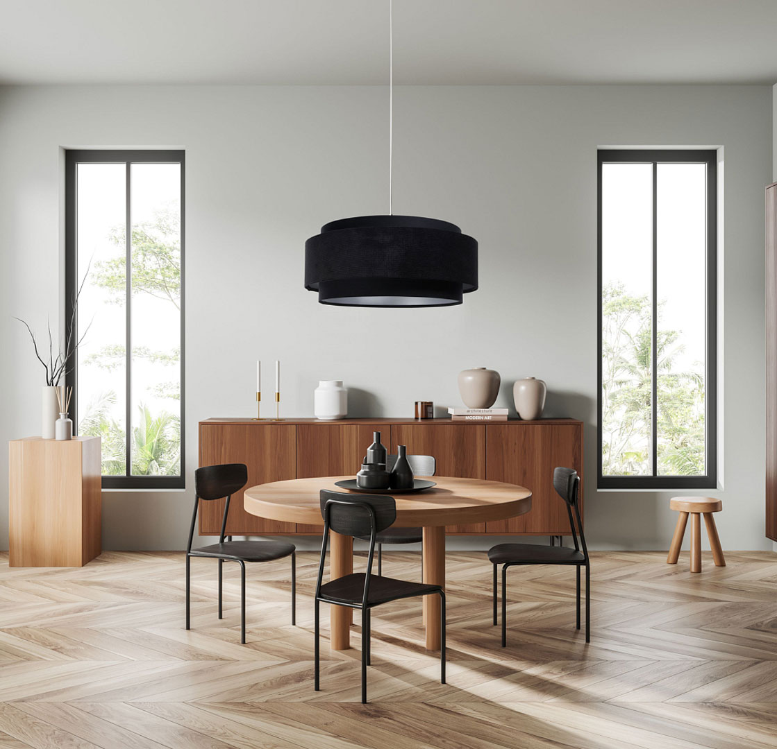 Czarna lampa wisząca, welurowa, podwójny abażur, srebrne wnętrze - SMILE - BPS Koncept zdjęcie 2