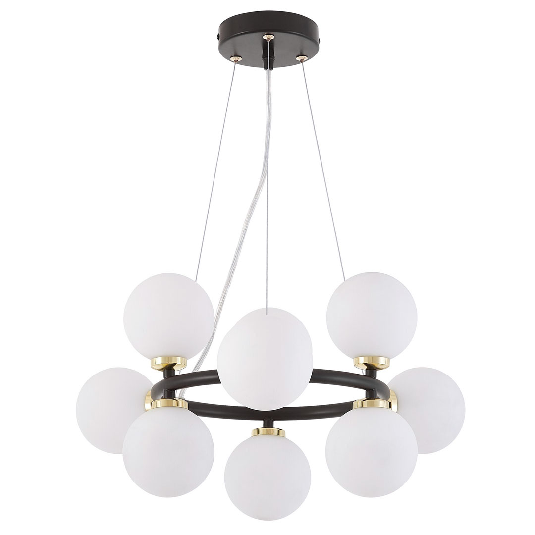 Czarno-złota, elegancka lampa wisząca, wielopunktowa MARSIADA, białe klosze - Lumina Deco zdjęcie 1