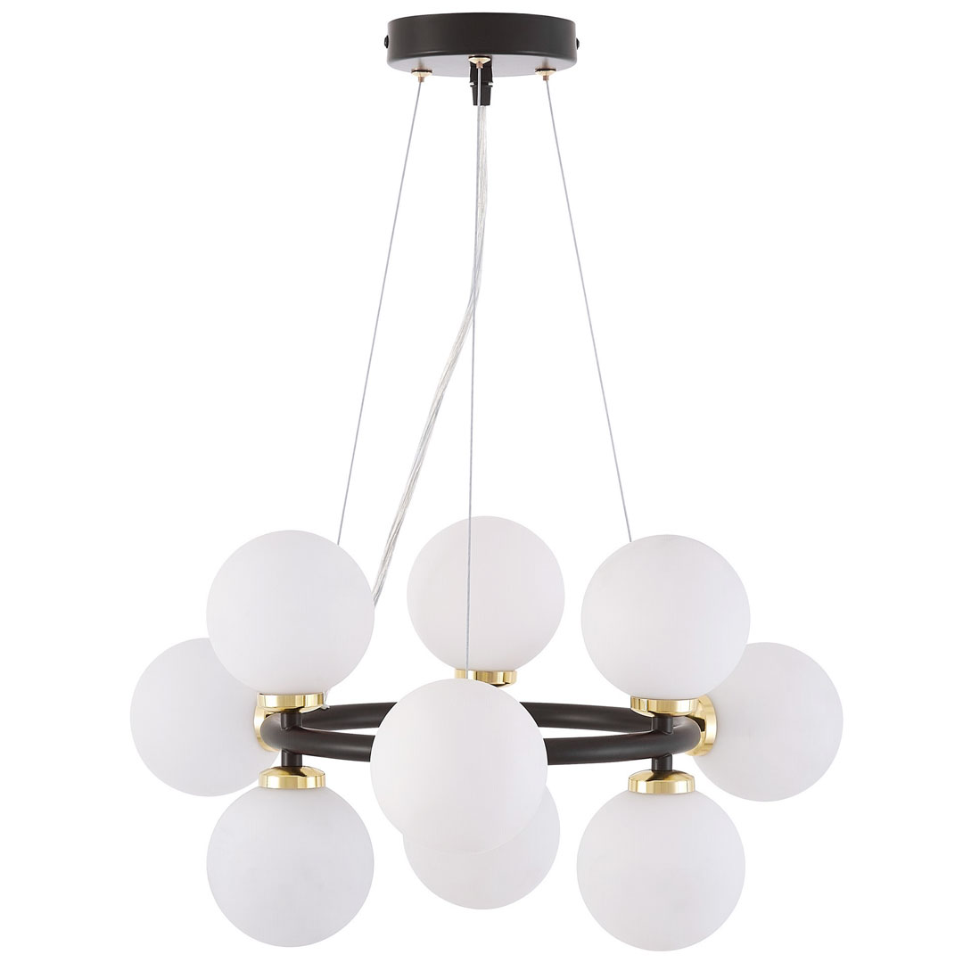 Czarno-złota, elegancka lampa wisząca, wielopunktowa MARSIADA, białe klosze - Lumina Deco zdjęcie 2