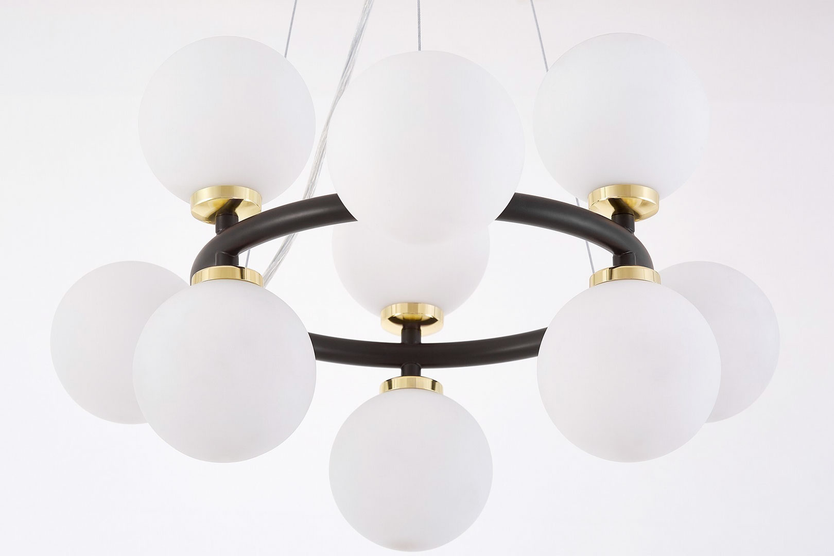Czarno-złota, elegancka lampa wisząca, wielopunktowa MARSIADA, białe klosze - Lumina Deco zdjęcie 3