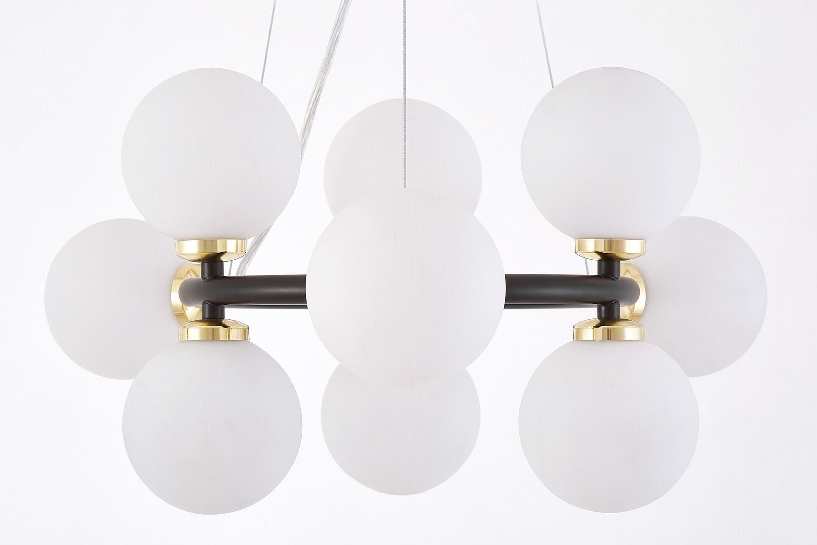 Czarno-złota, elegancka lampa wisząca, wielopunktowa MARSIADA, białe klosze - Lumina Deco zdjęcie 4