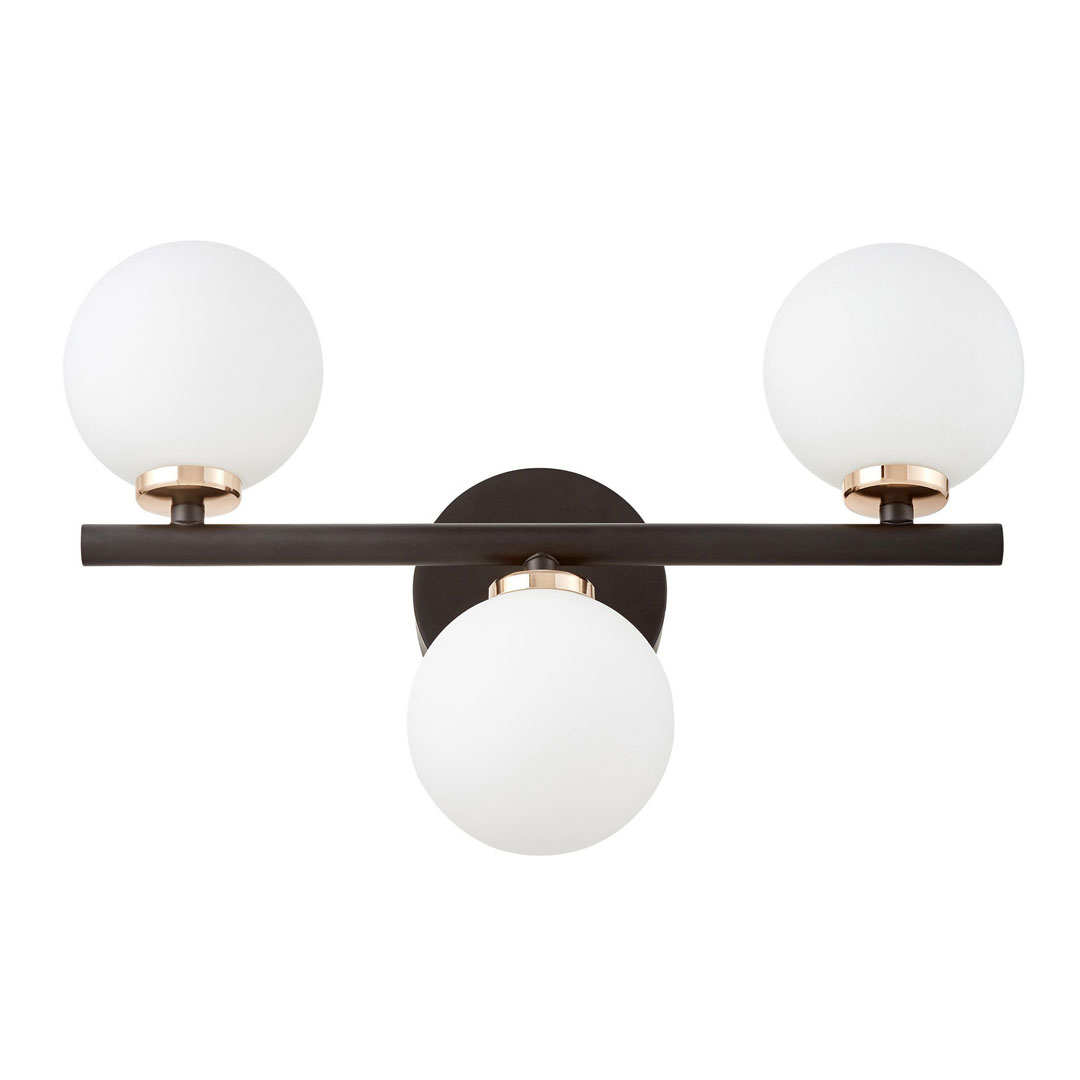 Czarno-złota lampa ścienna z trzema białymi kloszami w kształcie kuli, nowoczesny kinkiet - MARSIADA - Lumina Deco zdjęcie 1