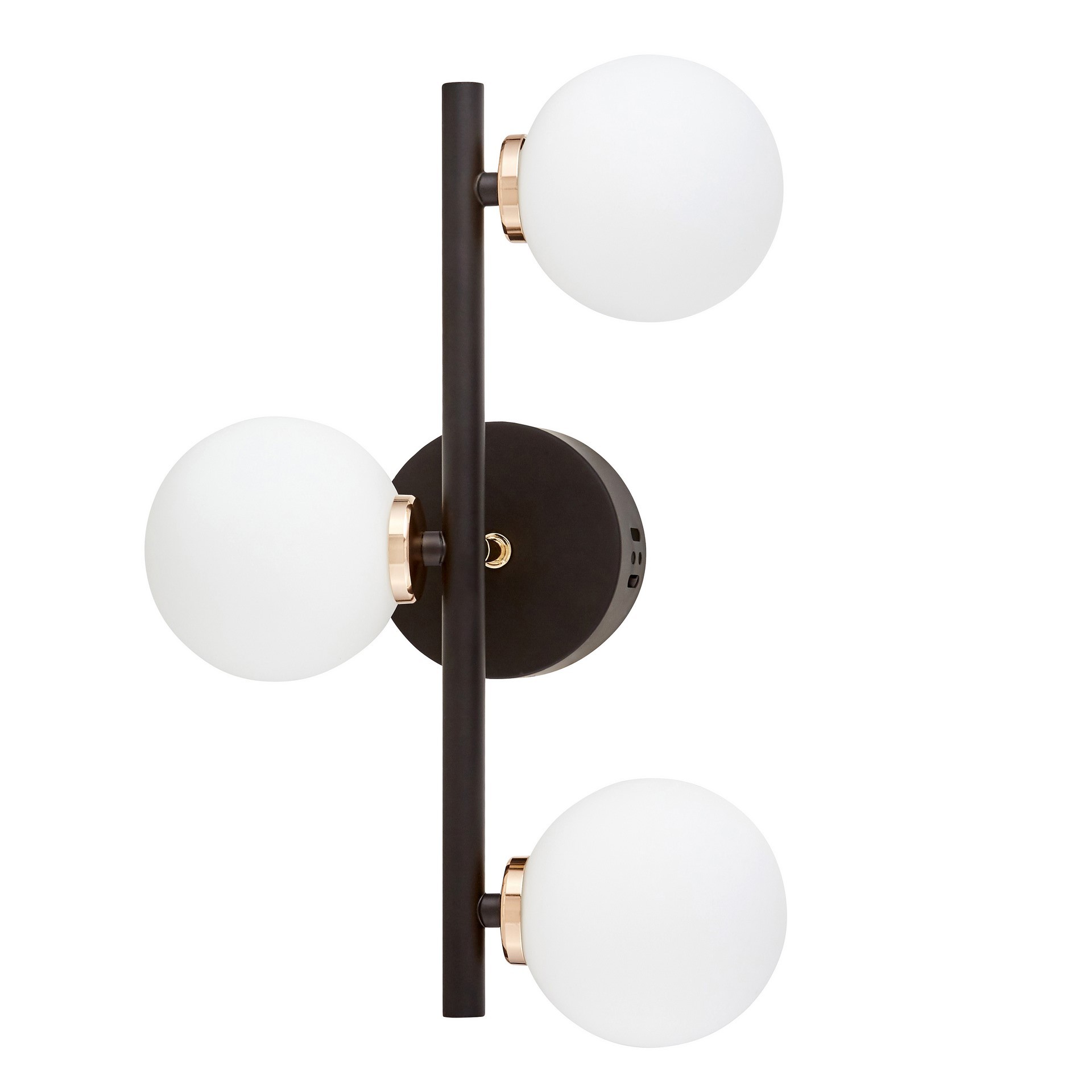 Czarno-złota lampa ścienna z trzema białymi kloszami w kształcie kuli, nowoczesny kinkiet - MARSIADA - Lumina Deco zdjęcie 4