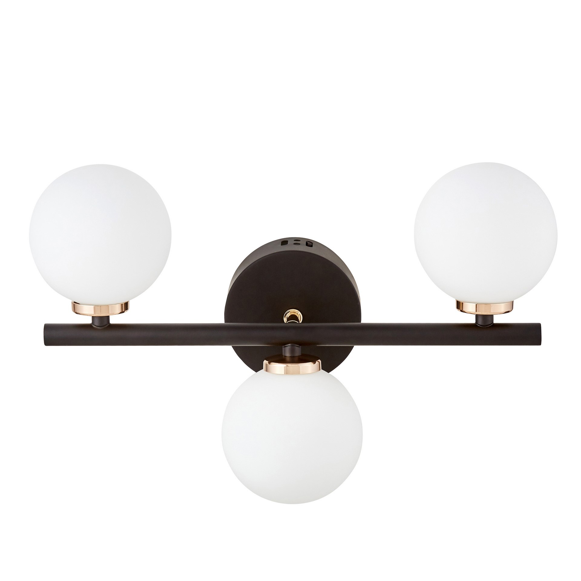 Czarno-złota lampa ścienna z trzema białymi kloszami w kształcie kuli, nowoczesny kinkiet - MARSIADA - Lumina Deco zdjęcie 3