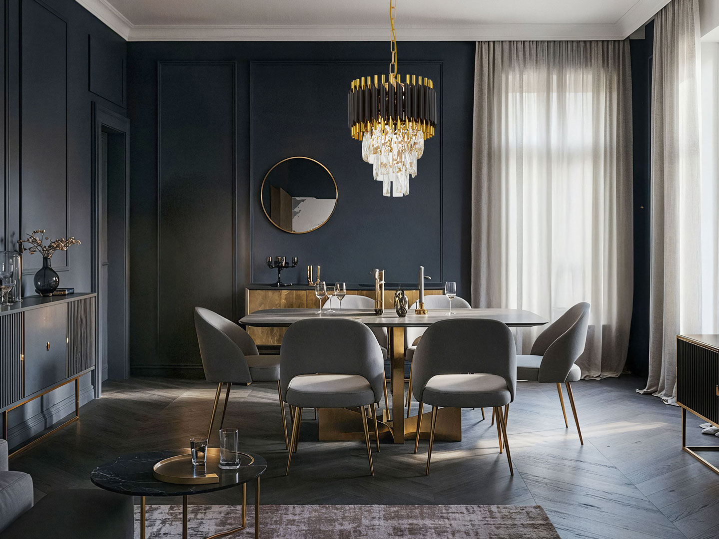 Czarno-złoty, klasyczny żyrandol kryształowy, na łańcuchu MAZINI - Lumina Deco zdjęcie 2