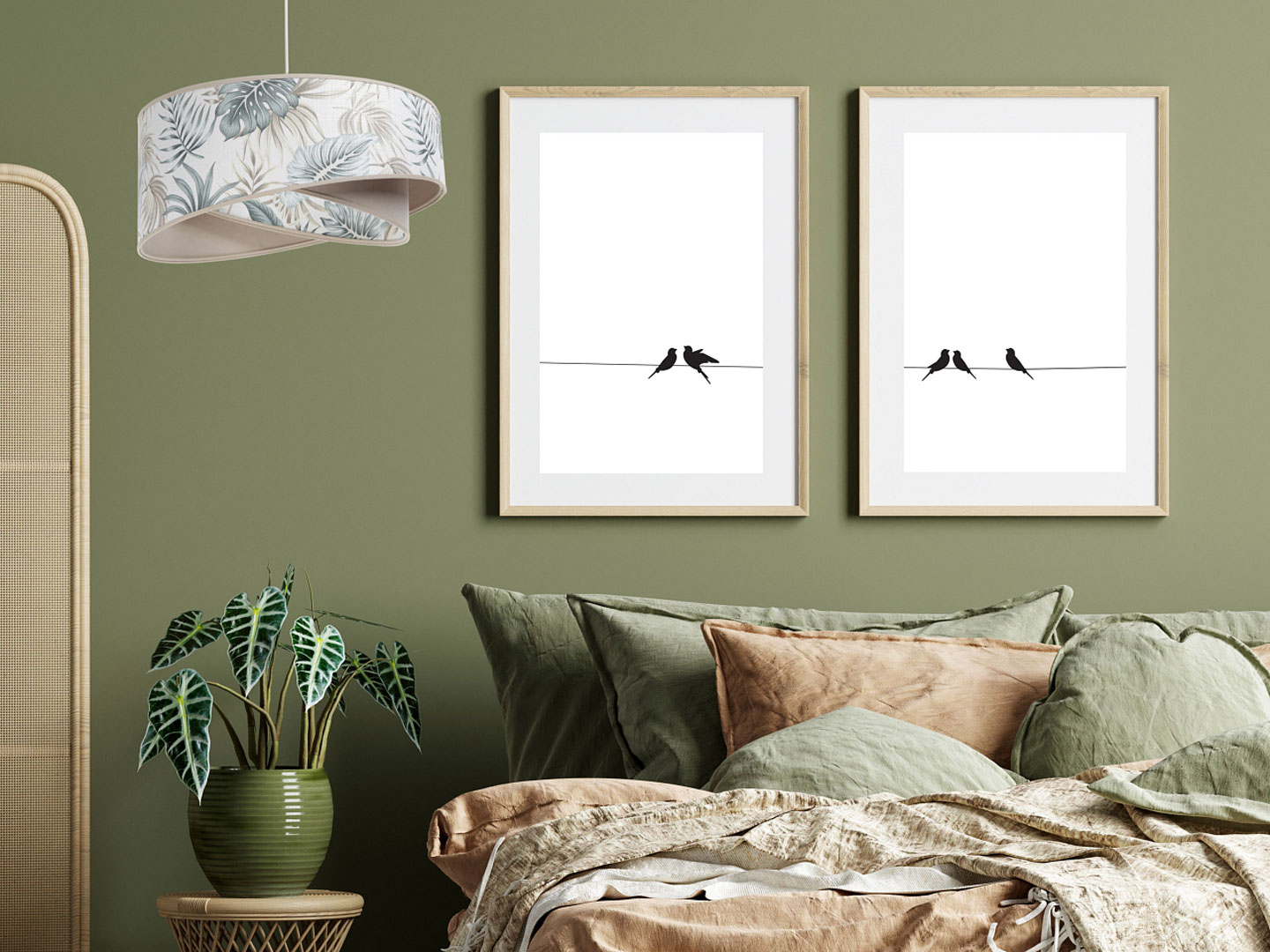Designerska kremowa lampa wisząca boho w tropikalne liście, asymetryczna forma - ENA - BPS Koncept zdjęcie 4