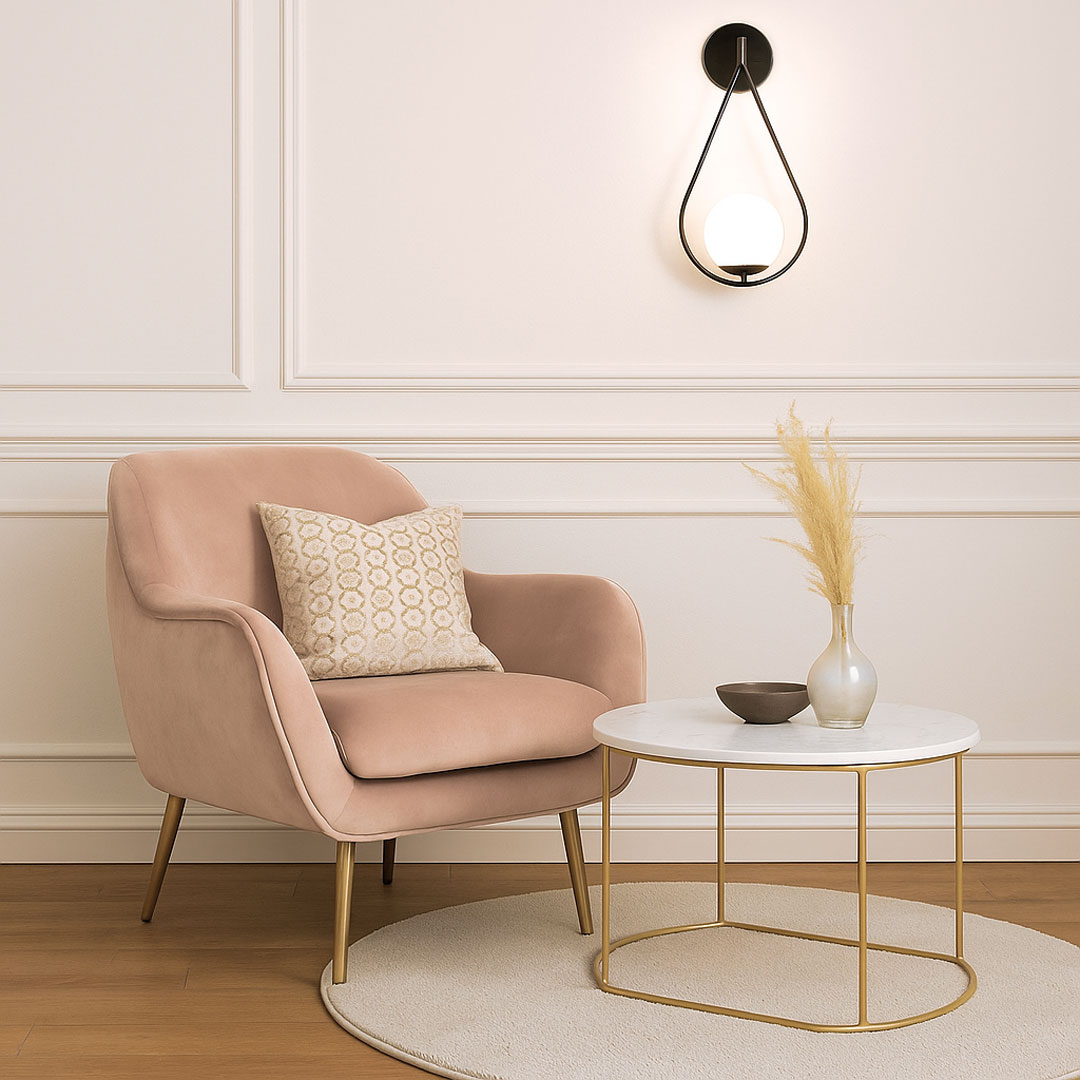 Designerski, czarny kinkiet ze szklanym, kulistym kloszem FORNERI D15 - Lumina Deco zdjęcie 2