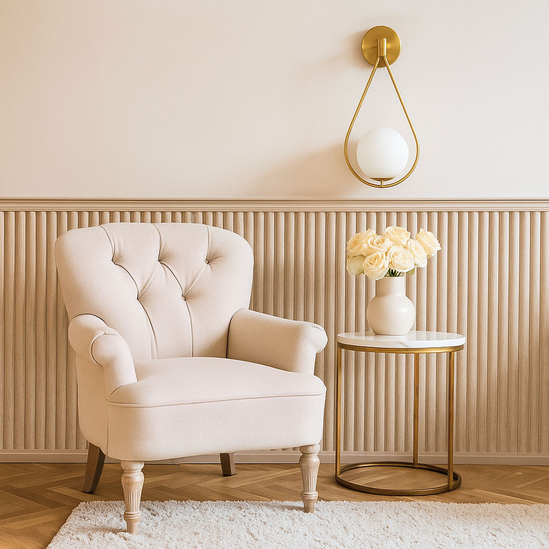 Designerski kinkiet FORNERI D15 szklany klosz biała kula, kolor mosiądzu - Lumina Deco zdjęcie 2