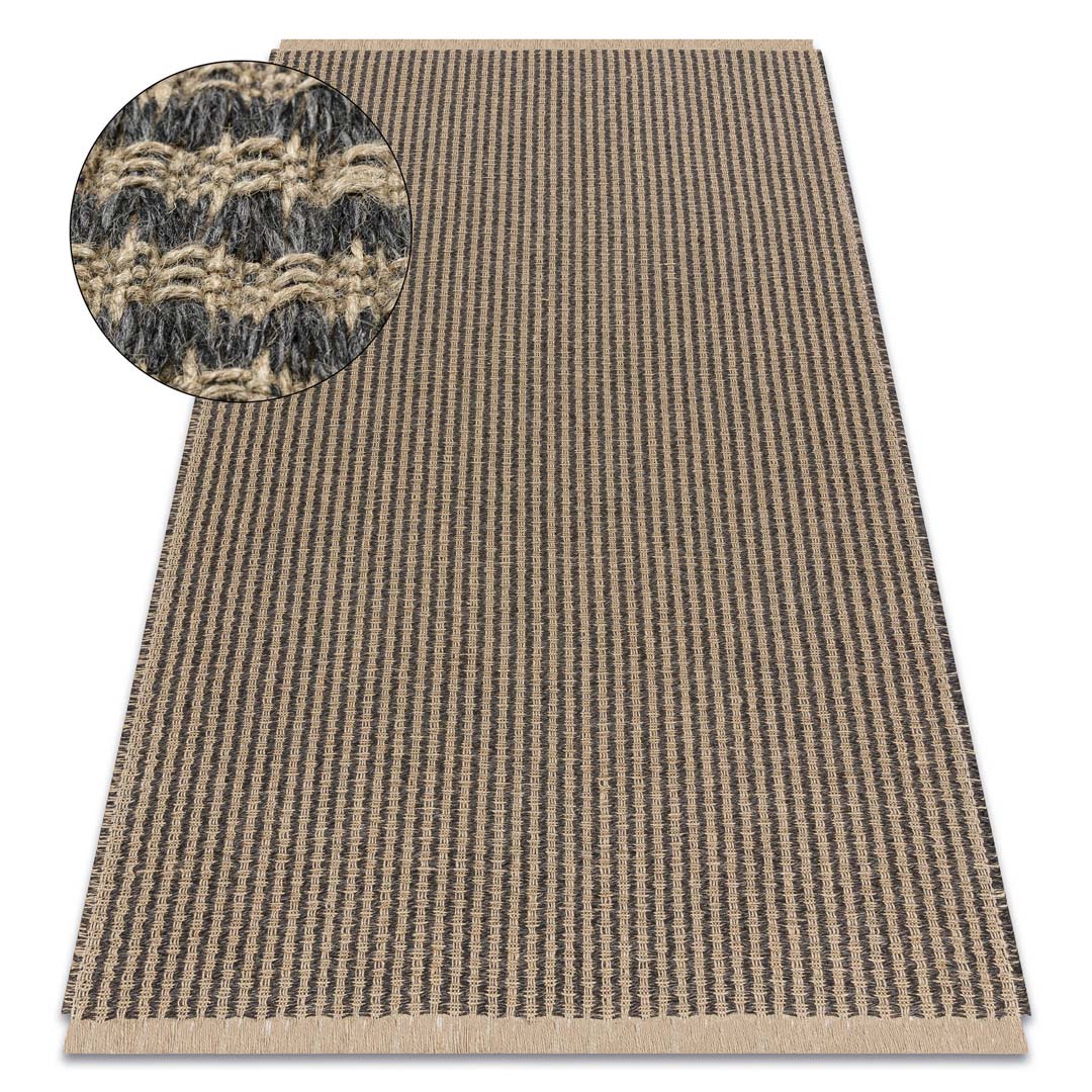 Dywan z juty beżowo-czarny w linie pionowe, frędzle, płasko tkany, styl boho - JUTE - Dywany Łuszczów zdjęcie 2