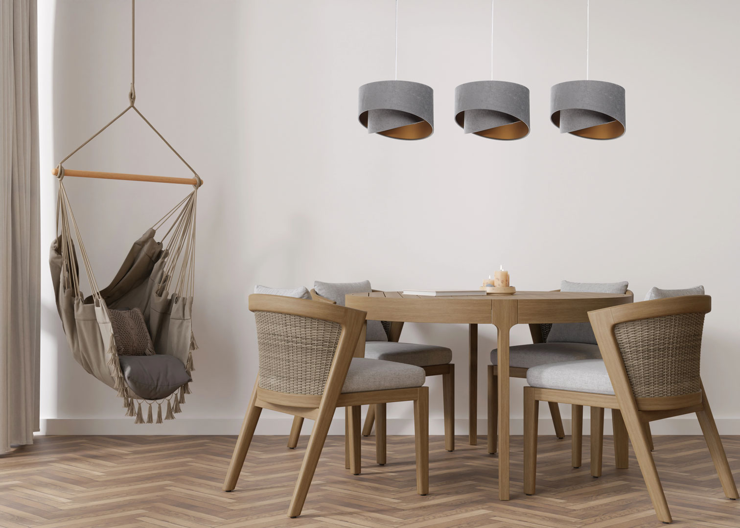Elegancka asymetryczna lampa sufitowa 3-punktowa szaro-złota z welurowymi kloszami - BPS Koncept zdjęcie 2