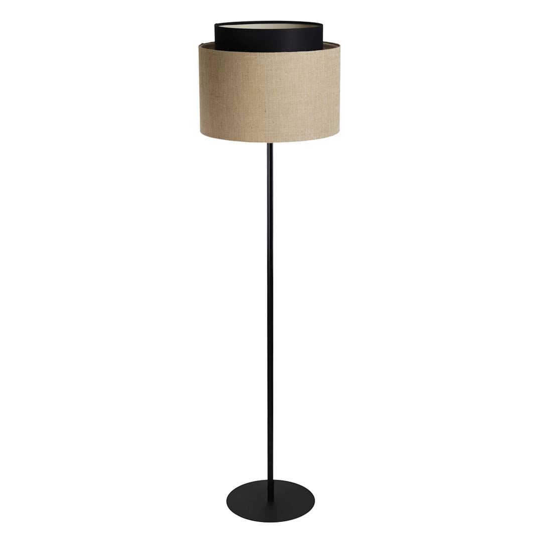 Elegancka beżowo-czarna lampa podłogowa BOHO, podwójny abażur z juty i satyny - BPS Koncept zdjęcie 3