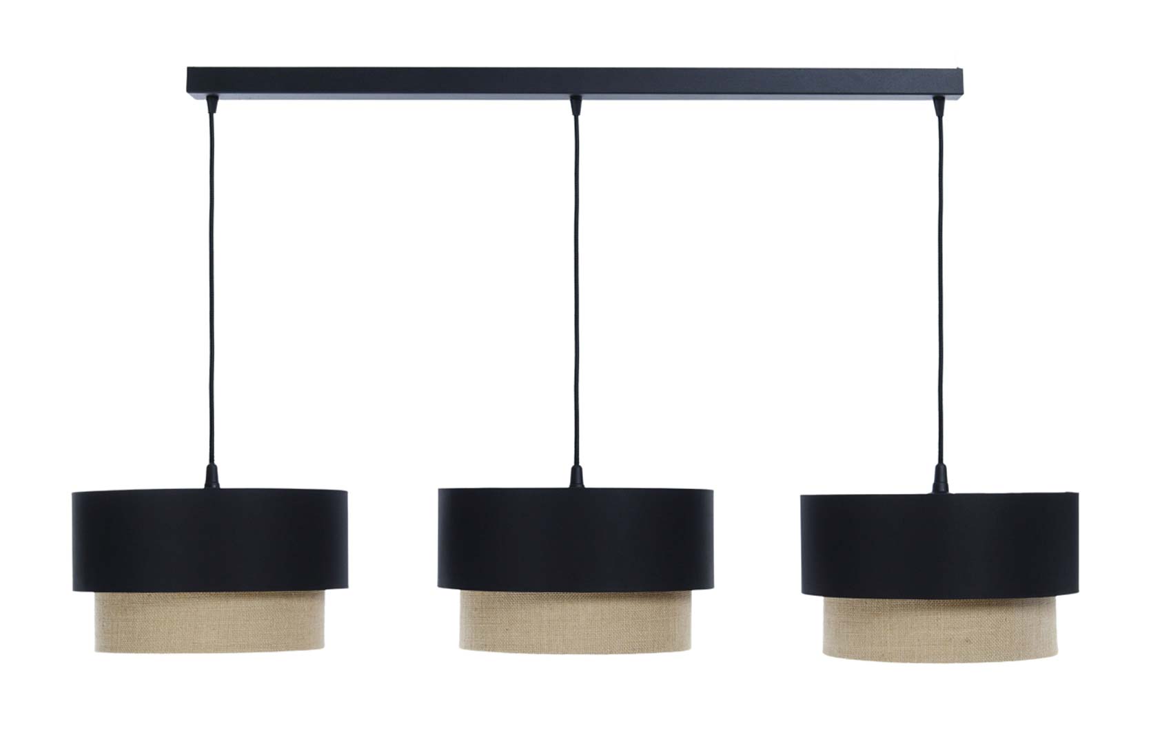 Elegancka lampa sufitowa BOHO czarno-beżowa, podwójne abażury z satyny i juty, na listwie - BPS Koncept zdjęcie 3
