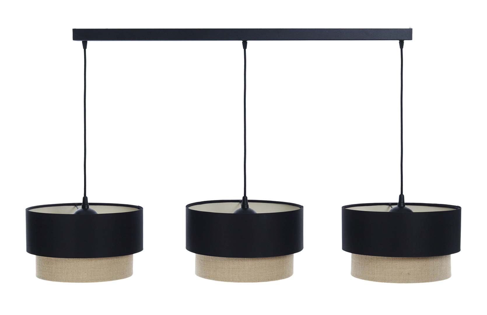 Elegancka lampa sufitowa BOHO czarno-beżowa, podwójne abażury z satyny i juty, na listwie - BPS Koncept zdjęcie 4