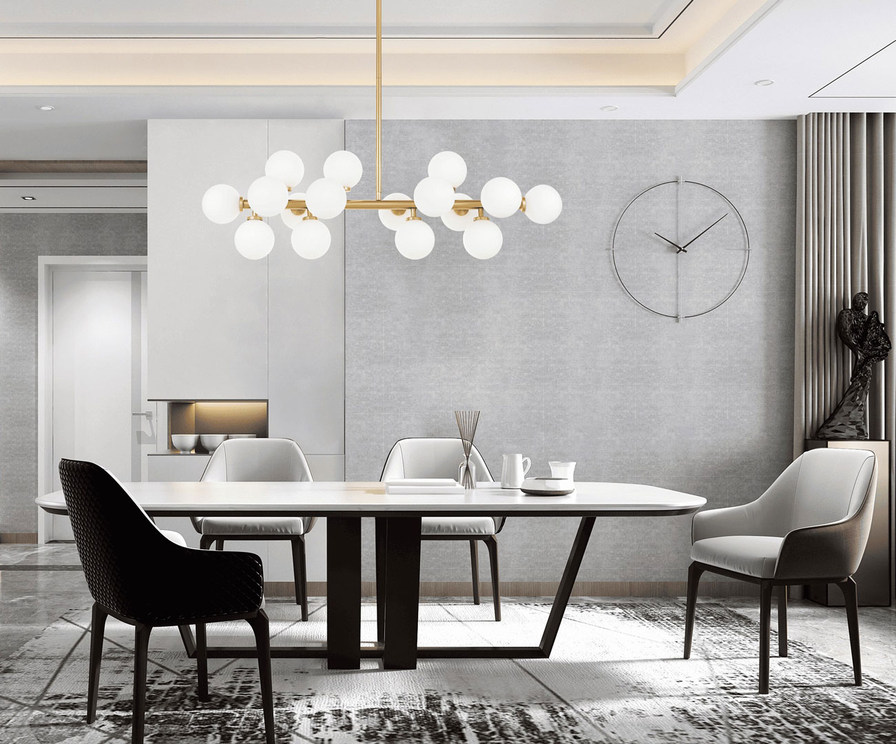 Elegancka mosiężna lampa wisząca PETRICA białe szklane klosze kulki - Lumina Deco zdjęcie 2