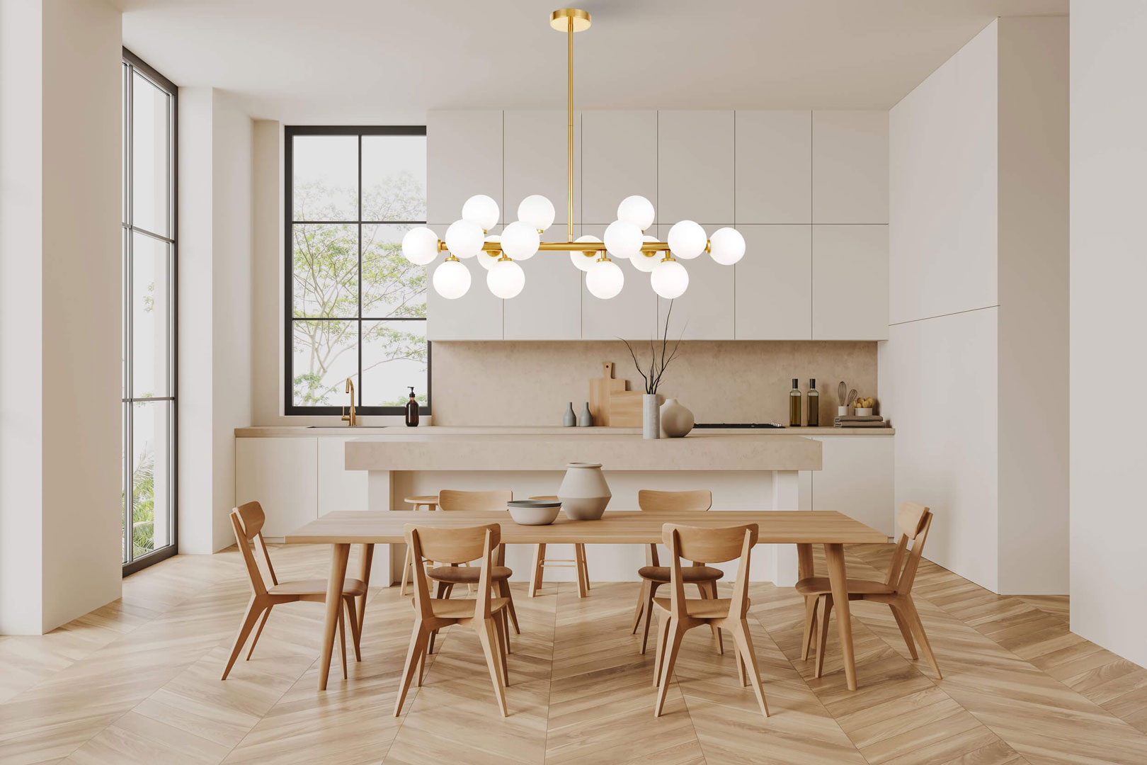 Elegancka mosiężna lampa wisząca PETRICA białe szklane klosze kulki - Lumina Deco zdjęcie 4