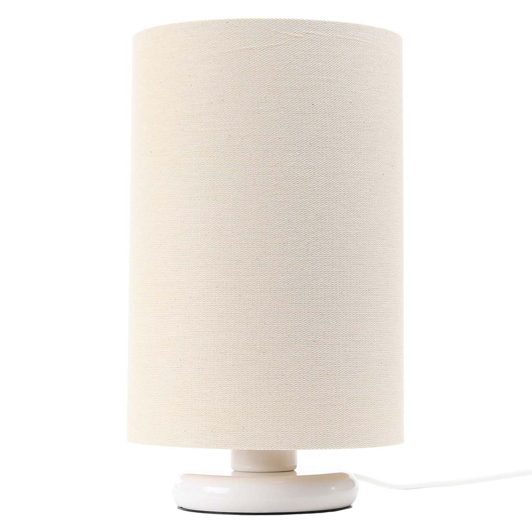 Kremowa lampka stołowa z okrągłym kloszem z lnianej tkaniny BOHO - BPS Koncept zdjęcie 3