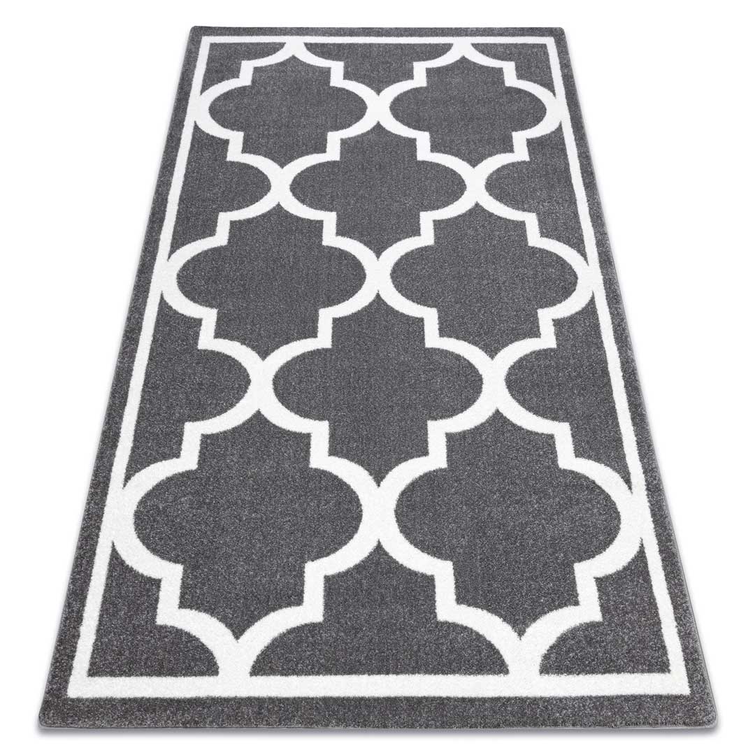 Szaro-biały orientalny dywan w marokańską koniczynę trellis do salonu - Dywany Łuszczów zdjęcie 2
