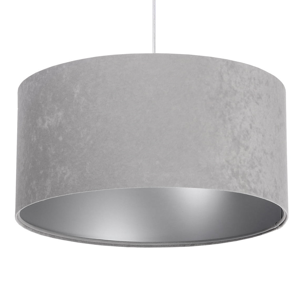 Szaro-srebrna lampa wisząca z welurowym abażurem w kształcie walca KAMELIA - BPS Koncept zdjęcie 1