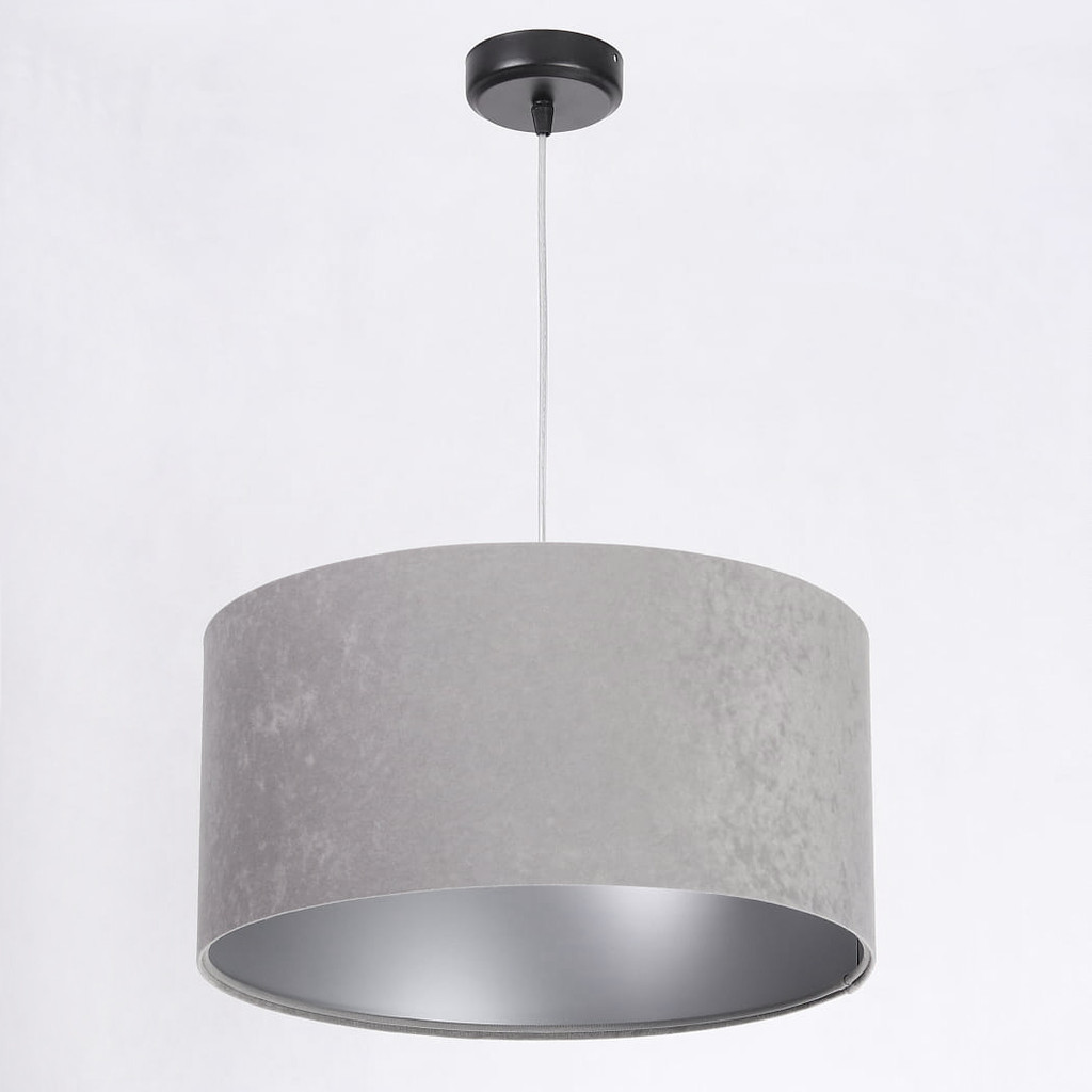 Szaro-srebrna lampa wisząca z welurowym abażurem w kształcie walca KAMELIA - BPS Koncept zdjęcie 3