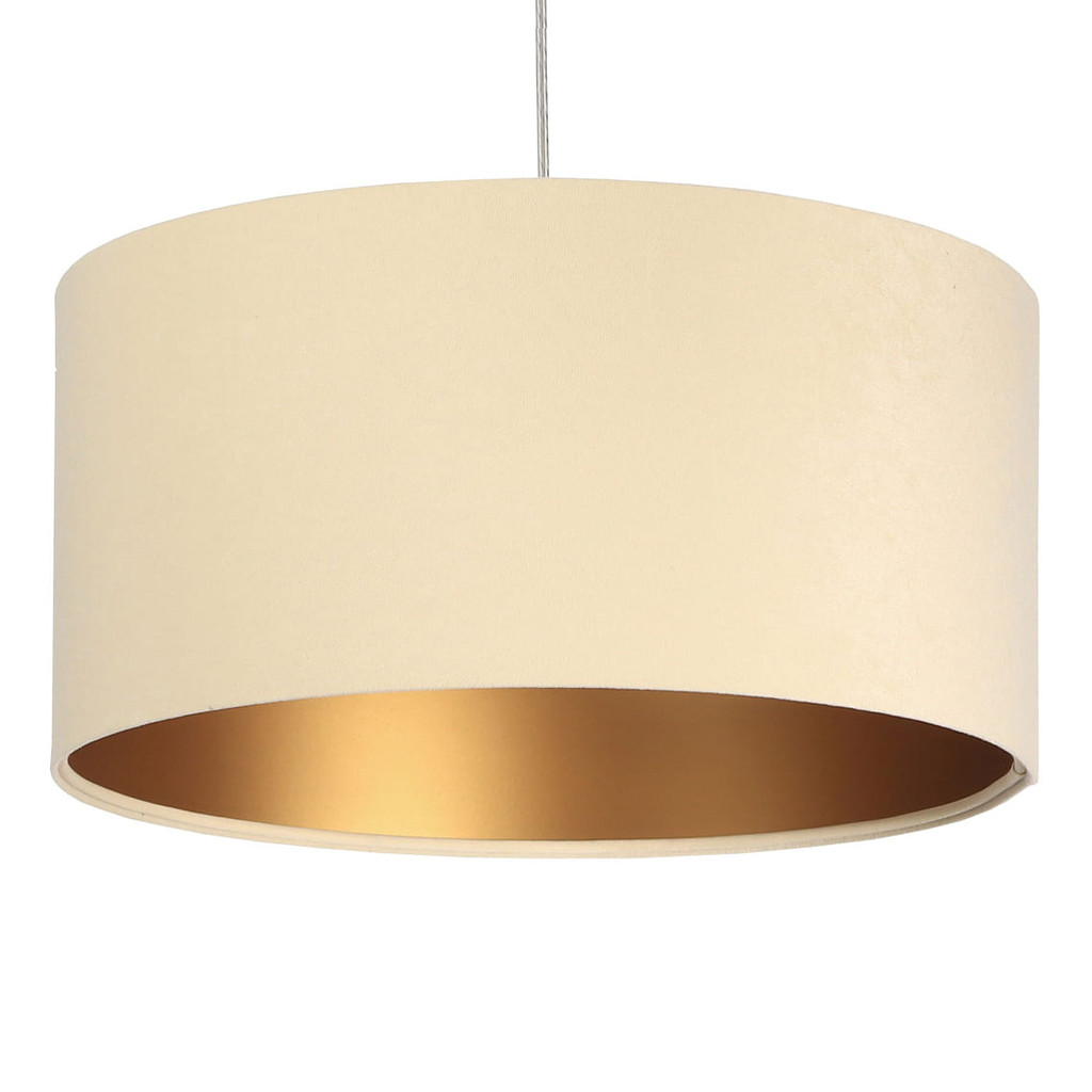 Kremowa lampa wisząca, welurowa, z walcowym abażurem ze złotym wnętrzem VERBENA - BPS Koncept zdjęcie 1
