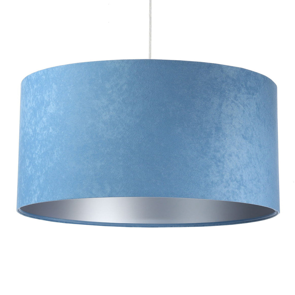 Niebiesko-srebrna lampa wisząca z abażurem, welurowa, walcowa ANGARIKA - BPS Koncept zdjęcie 1