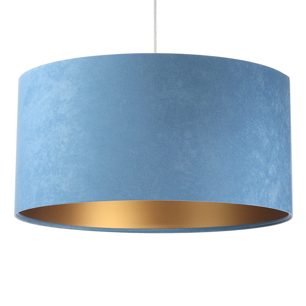 Niebieska lampa wisząca z abażurem z weluru, w kształcie walca ze złotym wnętrzem ANGARIKA - BPS Koncept zdjęcie 1