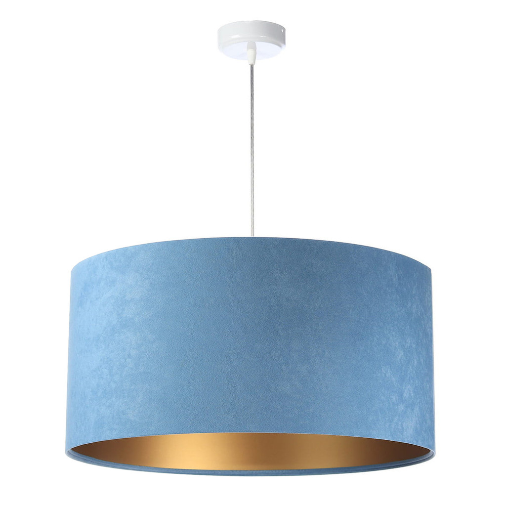 Niebieska lampa wisząca z abażurem z weluru, w kształcie walca ze złotym wnętrzem ANGARIKA - BPS Koncept zdjęcie 3
