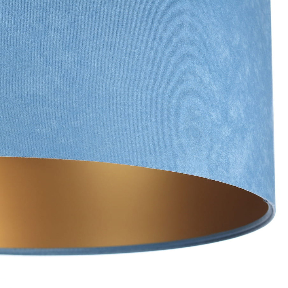 Niebieska lampa wisząca z abażurem z weluru, w kształcie walca ze złotym wnętrzem ANGARIKA - BPS Koncept zdjęcie 4
