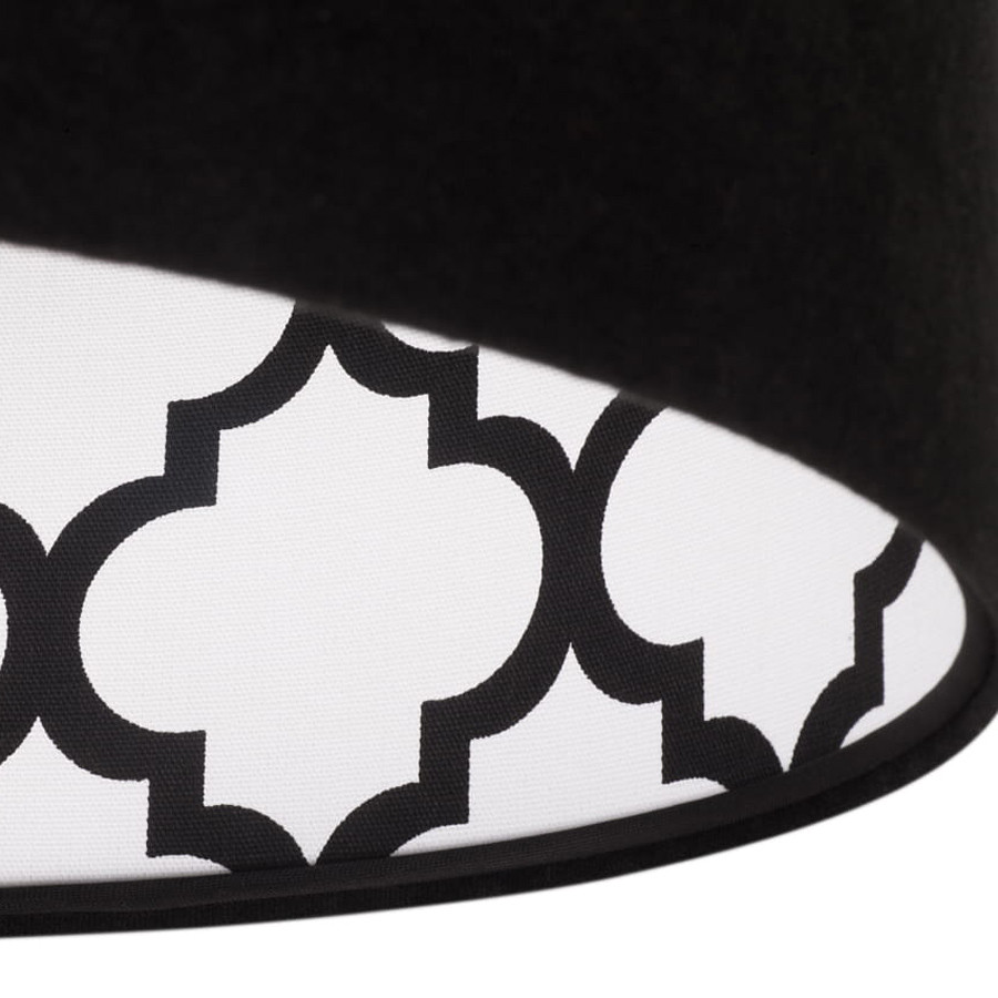 Czarna lampa wisząca z abażurem z weluru AURELIA w biało-czarny wzór marokańskiej koniczyny - BPS Koncept zdjęcie 4