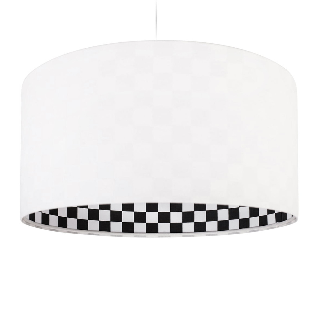 Biała lampa wisząca, welurowa, z walcowym abażurem z wnętrzem w szachownicę ALISA - BPS Koncept zdjęcie 1