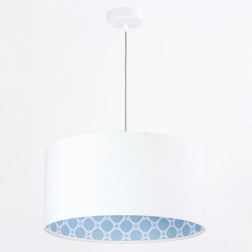 Biała lampa wisząca z abażurem w kształcie walca z niebieskim wnętrzem w biały wzorek ANASTAZJA - BPS Koncept zdjęcie 3